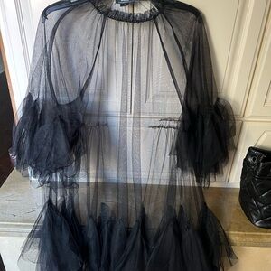 Maeve Anthropologie Black Sheer Ruffle Just below knee L/XL Dress